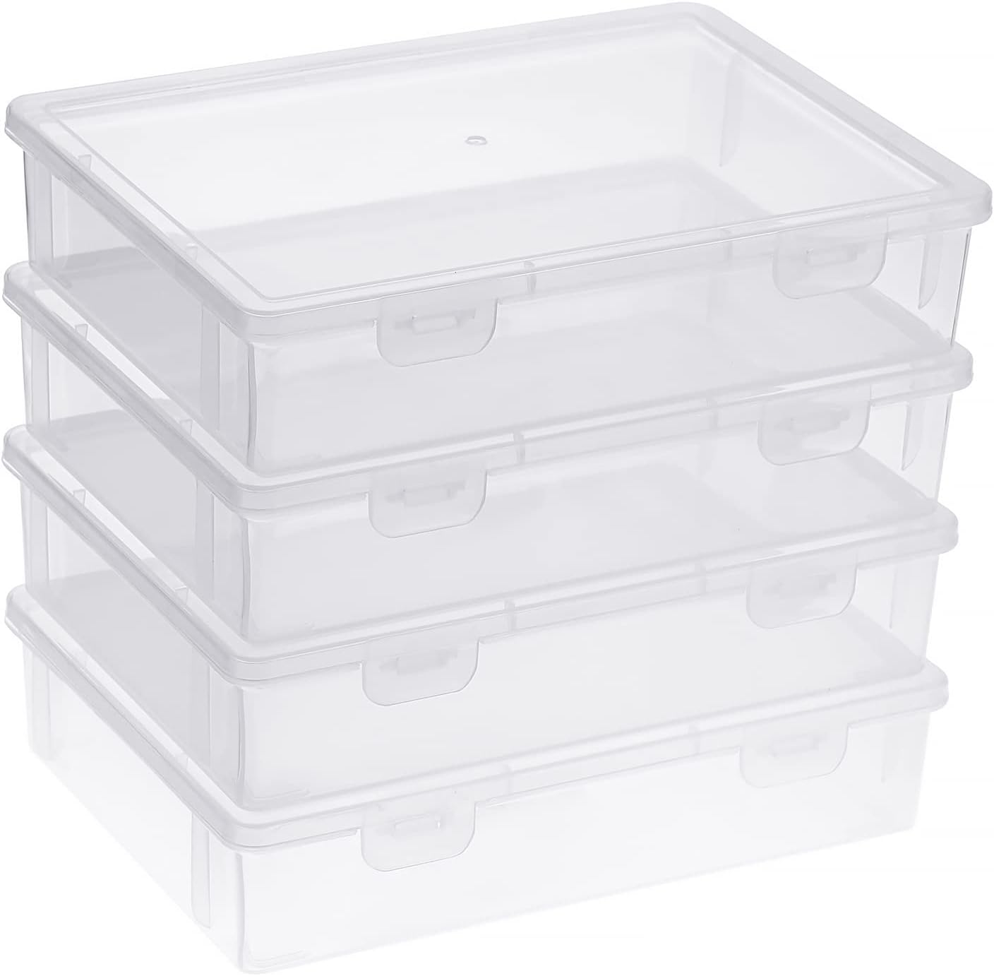BTSKY Clear Plastic Storage Box with Flap Lid, Multipurpose Craft Organizers and Storage Box Art Supply Storage Organizer Plastic Sewing Box for Beads Pencils Notebooks, 4 Pack Small