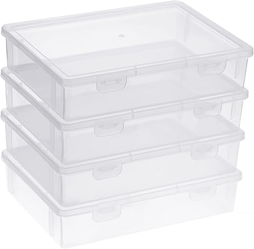 BTSKY Caja de almacenamiento de plástico transparente con tapa de solapa, organizadores de manualidades multiusos y caja de almacenamiento,