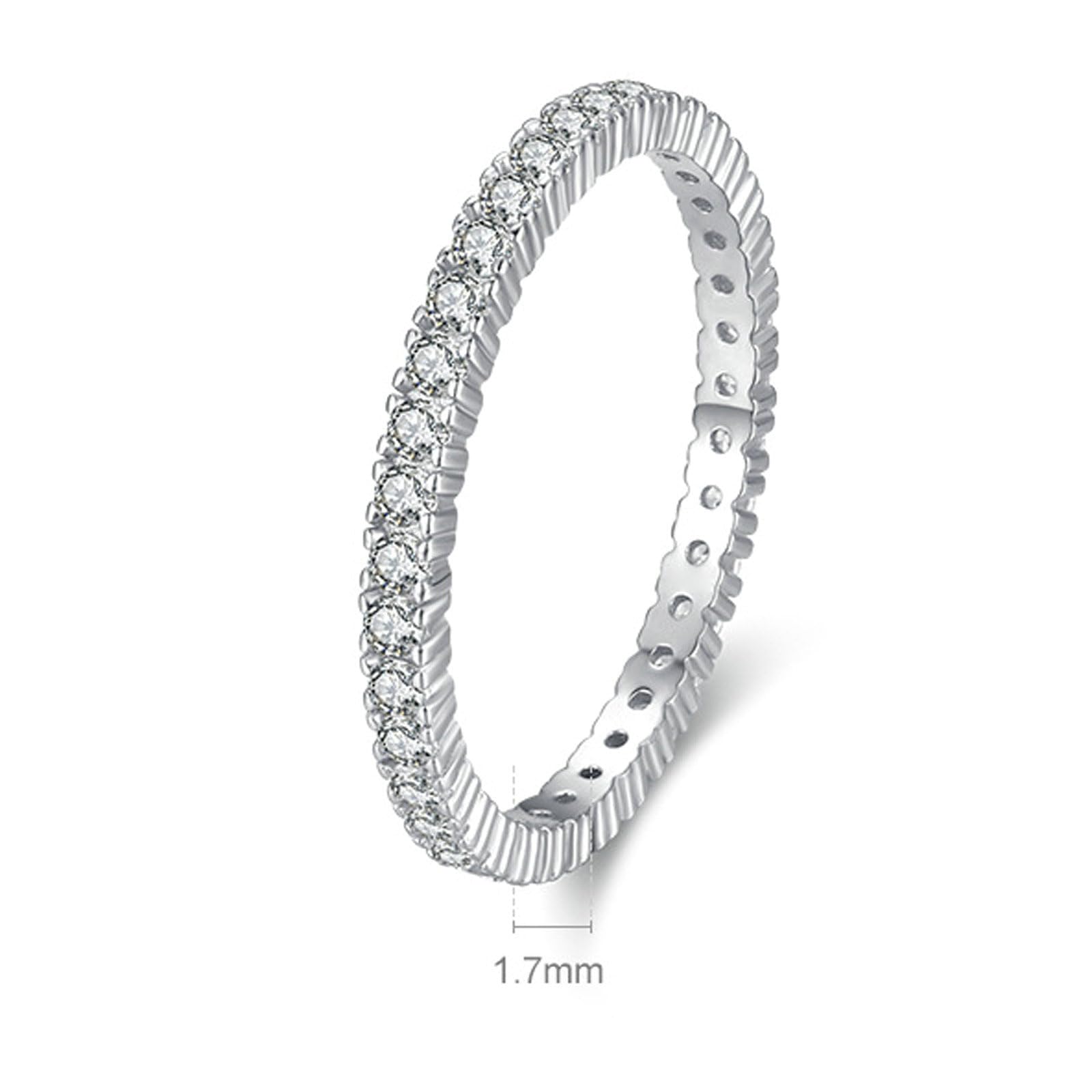 Bague en or blanc 9 K/14 carats pour petite amie, moissanite blanche, bague de mariage 1,1 x 1,1 mm, ronde avec moissanite ronde blanche pour femme