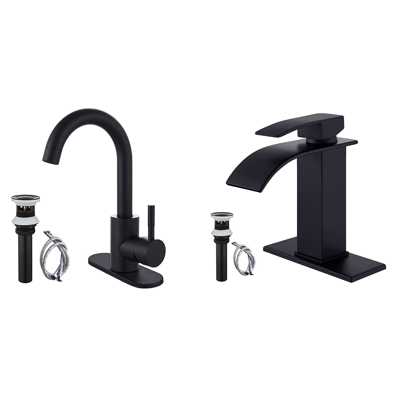 Hcfyauis Women's Black Matte Bathroom Sink Faucet Waterfall Spout Matching With Matte Bathroom Sink Faucet Deck Mount Sus304 Stainless Steel