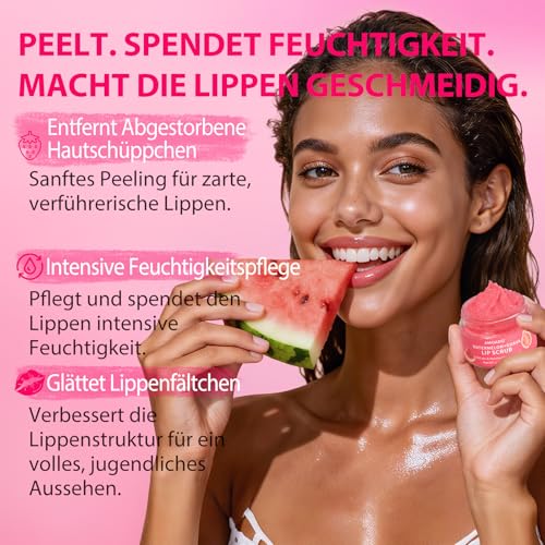 Lippenpeeling für dunkle Lippen – Peeling mit Wassermelone und Guave für geschmeidige und weiche Lippen, Peeling und Feuchtigkeitspflege für trockene, rissige Lippen, natürliche Lippenpflege, 35 g