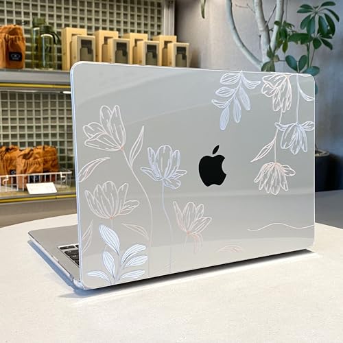 Image of MEEgoodo for M5 /M4 /M3 /M2 MacBook Air 15 inch Case 2026 2025 2024 2023, Case Fit Model (A3448 /A3241 /A3114 /A2941) for MacBook Air 15.3 inch, Engraving Floral