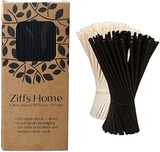 Ziffs Home® 120 Black Fibre Reed Diffuser Sticks - 20cm x 4mm - Thick Diffuser Reeds Sticks - Diffuser Sticks for Diffuser Oils Fragrance Refill - Fibre Reeds for Diffusers