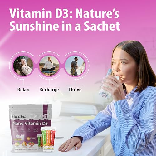 Image of Sainebio Nano Vitamin D3 | 30 Sachets, 600 IU High Absorption | Supports Immunity, Bone Strength, Mood & Vitality | Travel-Friendly Daily Supplement (30 Sachet, Mix Flavor)
