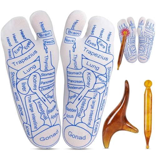 Cossaot Fußreflexzonen Socken Reflexzonenmassage Socken Akupressur Sockens Acupressure Pen und Massage Tool für Fußreflexzonenmassage Reflexology Socks with Massage Tool (Herrensocken)