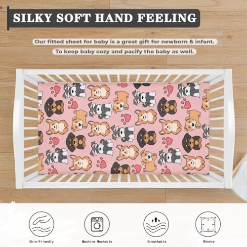 Image of Pink Baby Sheets for Crib Puppy Dog Nursery Bed Sheets for Cribs Removable Mattress Pad Nursery Decor for Girls Boys Birthday Gifts Diaper Changing Pad