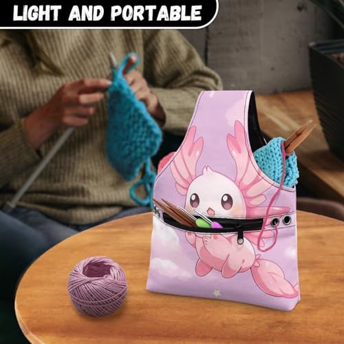 Image of Axolotl Yarn Bags for Crocheting Portable Knitting Bag Pink Yarn Storage Organzier Holding Knitting Needles,Small