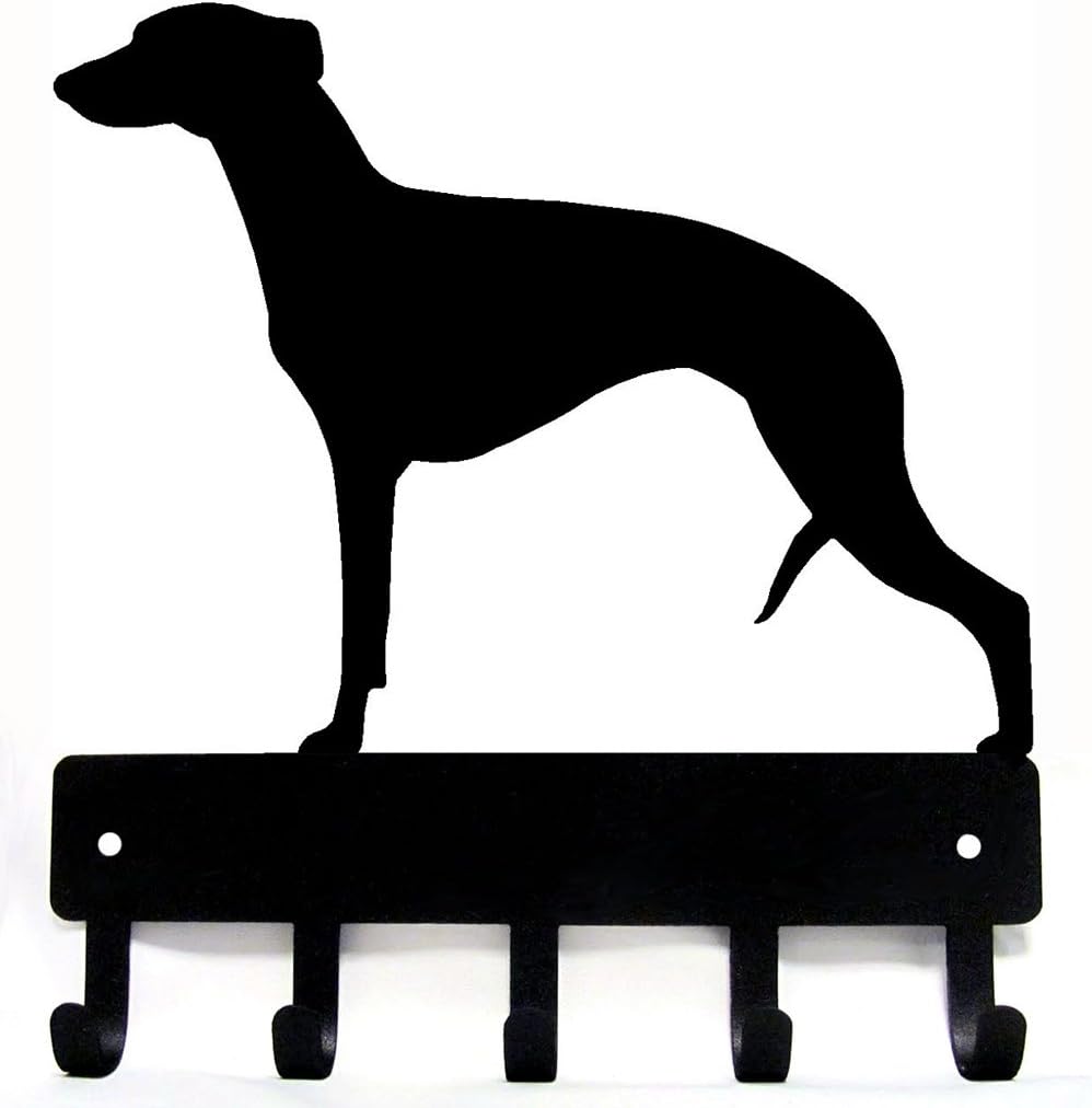 Whippet Key Holder Dog Leash Hanger for Wall - Large 9 inch Wide with 5 Hooks - Made in USA