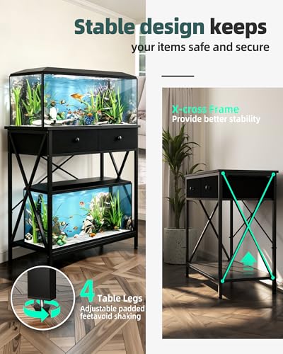 Image of Fish Tank Stand 40 Gallon: Sturdy Aquarium Stand with Accessories Storage - Metal Fish Tank Table for 40-50 Gallon Reptile Breeder Turtle Terrarium - 35 inchX19.54 inch Weight Capacity 660 lbs