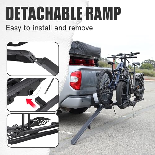 Ebike Rack with Ramp, 200 lbs Ebike Racks for Tow Hitch, 2-Bike Rack for Cars Trucks SUVs Minivans, Folding Ebike Carrier Fit up to 5 Inches Fat Tire, 2" Receiver