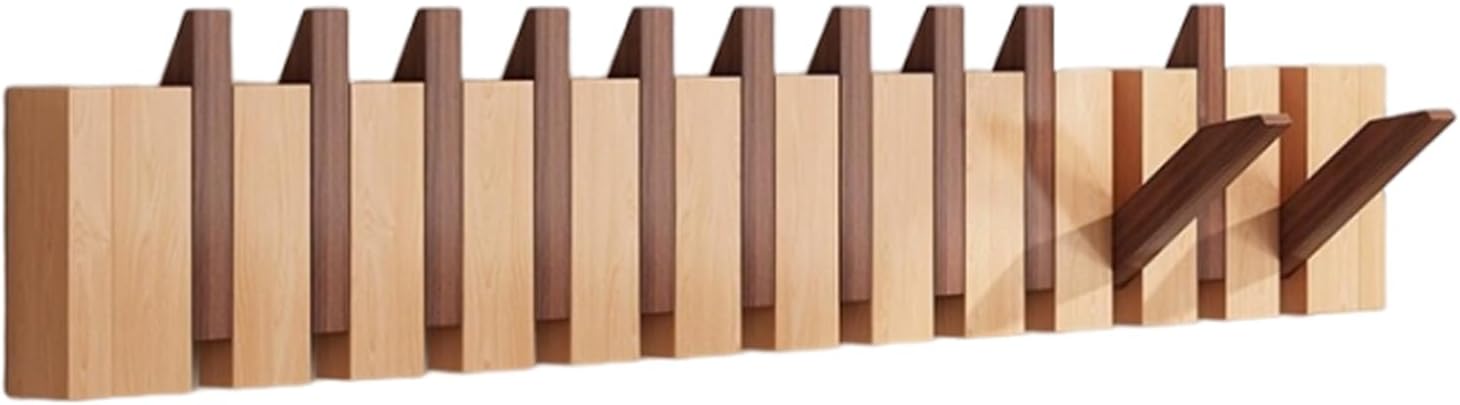 Coat Rack Wall Mount, Wooden Coat Rack, Piano Key Coat Rack, 12 Hooks Flip Down Wall Hook Rack, Beech and Beech