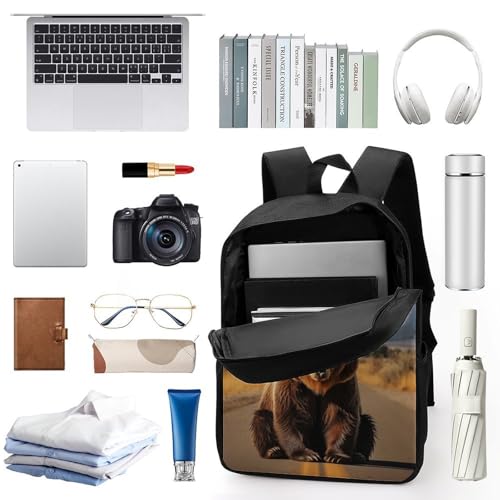 Sac à dos imprimé 3D Grizzly Bear avec grands compartiments de rangement