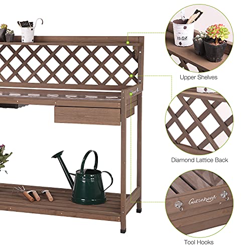 image for GUTINNEEN Outdoor Potting Bench, Wooden Garden Workstation Table w/Dra