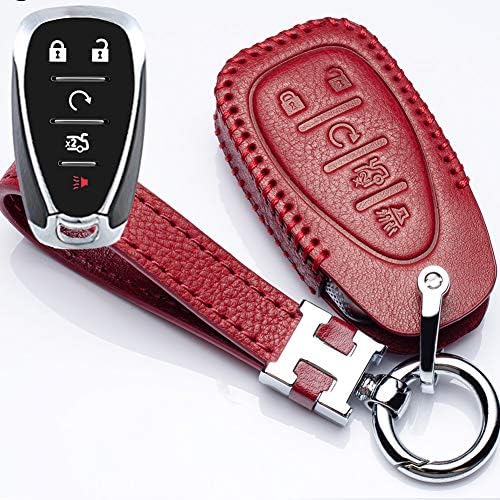 Jazzshion Leather Key Fob Cover Case Remote Skin Keyless Jacket Protector for Chevrolet 2016 2017 Malibu 2016 Camaro Cruze 5 Buttons Smart Keyless