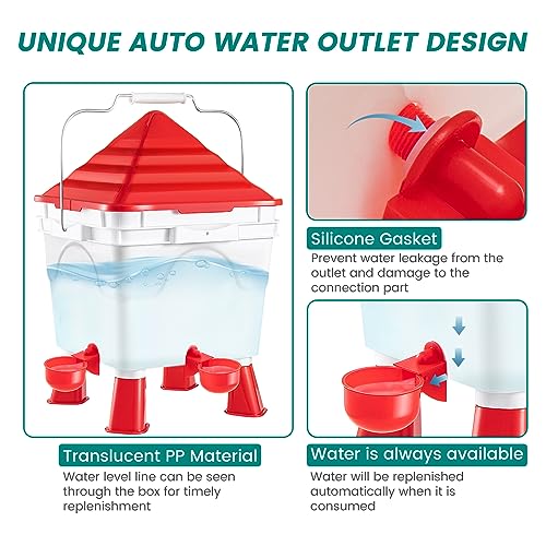 CEED4U Automatic Chicken Feeder and Waterer Set 11.5 Lbs 2.3 Gal Hanging Chicken Coop Feeder No Waste with Legs, Auto-Fill Cups and Feeding Ports for Poultry Bucket