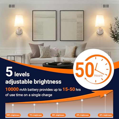 Image of Wall Sconce Battery Operated Wall Light Fixure with Remote Control, Dimmable Battery Operated Wall Sconces Set Of Two, Indoor Wireless Wall Mounted Lamp with Rechargable Bulb For Bedroom Living Room