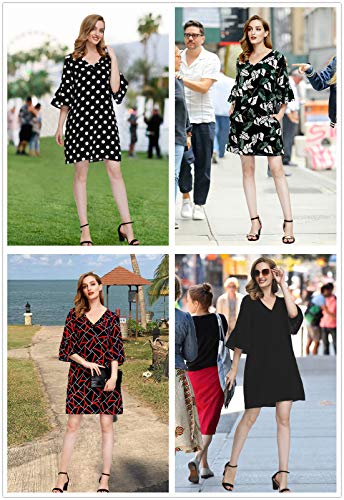 Image of BUENOS NINOS Dresses for Womens Summer Bell Sleeve V-Neck Shift Dress Mini Dress
