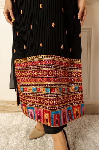 Image of Dresser Women's Georgette Embroidery Straight Kurta with Dupatta Bottom Set