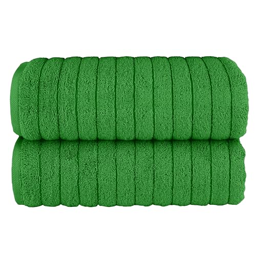 Image of Elegant Comfort 100% Turkish Cotton Corduroy Ribbed Luxury Soft 2 Pack Bath Towels 27 x 54 Inch - Ultra Plush, Absorbent, Quick Dry, Hotel Spa Quality Towels for Bathroom Essentials, Emerald Green