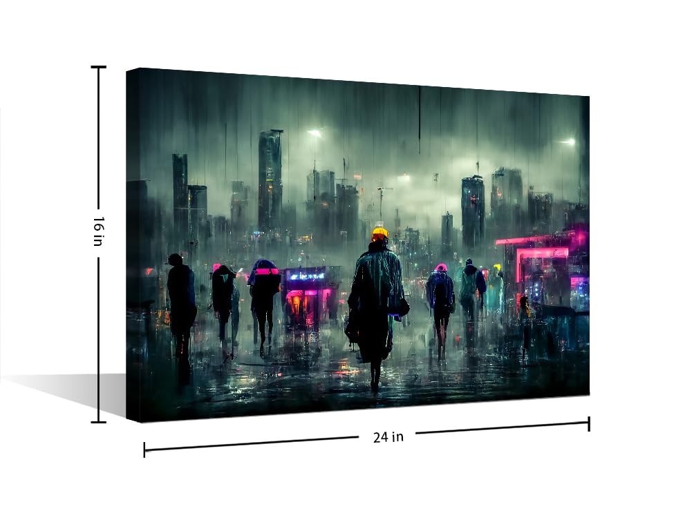 Cyberpunk City Neon Streetview Night Picture Wall Decor Posters and Prints 1 Panels Cyberpunk Style Wall Decor for Bedroom Posters and Prints Stretched and Framed Ready to Hang (16" Wx24 H) - Image 2