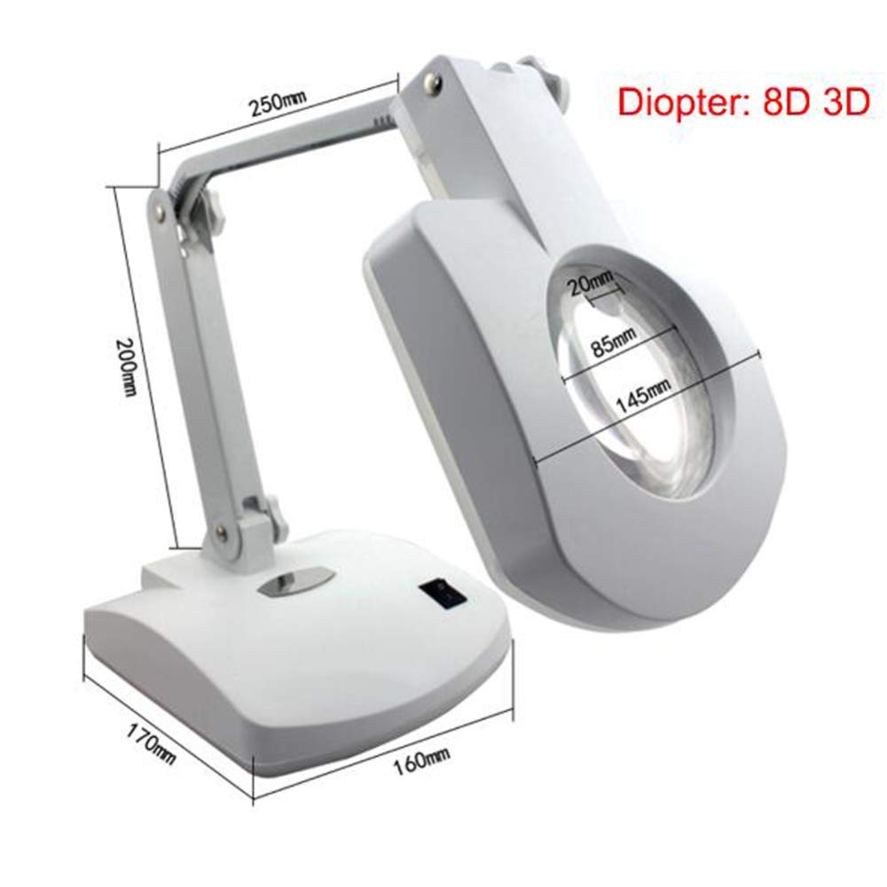 Lupa z podświetleniem LED Dioptria 3D/8D ze stojakiem - Składana lupa biurkowa z lampą 56 LED - Najlepsza lupa bez użycia rąk ze światłem do czytania a/A (A)