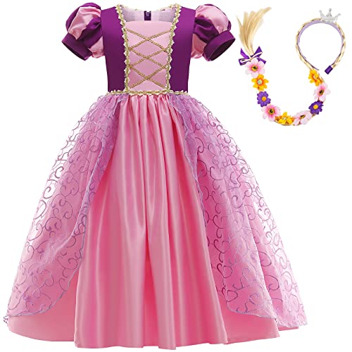 Jourpeo Girls Dress Puff Sleeve Princess Costume Dress Up Fancy Halloween Christmas Cosplay Party Costume (First Purple, 4-5 Years) #TOP17