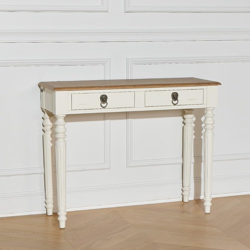 Robin des bois - ANGLOIS : Console 2 tiroirs Plateau en chêne Blanche