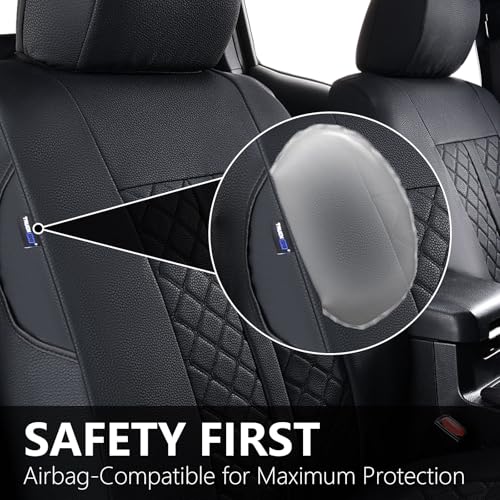 Image of Truckiipa Custom for Toyota Tacoma Front Pairs Car Seat Covers, Leather Waterproof Truck Seat Cushion Covers Fit for 4th Gen 2024 2025 2026 Toyota Tacoma Double Crew Cab, Front Pair, Black
