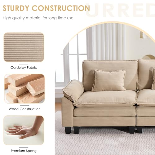 Image of URRED Oversized Modular Sectional Sofa,Solid Khaki:87 inch L Shaped