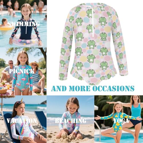 Girls Long Sleeve One Piece Swimsuits UPF 50+ Quick Dry Rash Guard Bathing Suits with Zipper Swimwear 3T-12Y3