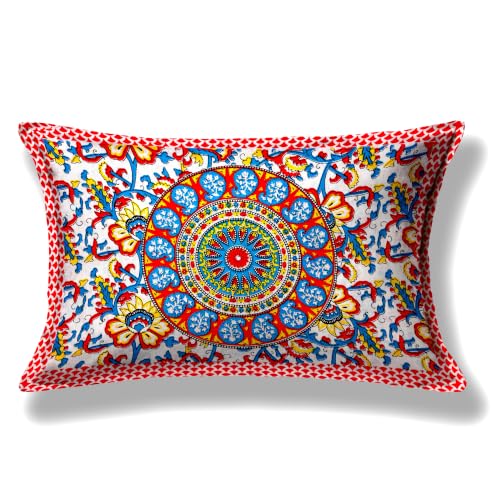 Image of RajasthaniKart Pure 100% Cotton Single Bed Sheet with 1 Pillow Cover (Bedsheet for Single Bed Cotton, Red Ghera)