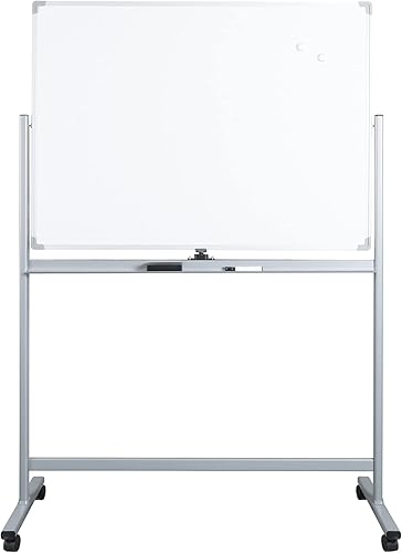 WorkPro® Caballete magnético móvil de doble cara para pizarra blanca, 36 x 48 pulgadas, marco de aluminio con acabado plateado