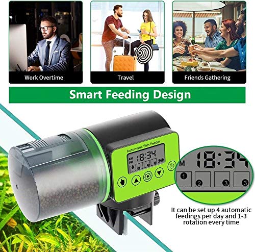 MQ Automatic Fish Feeder, Turtle Fish Food Dispenser Auto Timer with 1Pcs Betta Fish Spawning Leaf Hammock Smart Programmable Digital LCD Large Capacity for New Year Vacation Aquarium Tank Feeder - Thumbnail 7