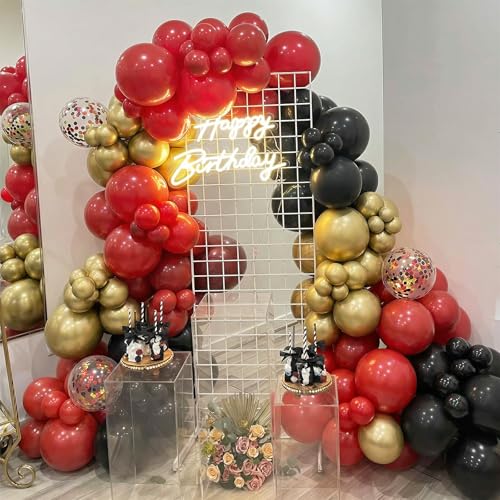 Image of Red Black Gold Balloons, 60PCS Dark Red Black Party Balloons, 12 Inch Metallic Gold Confetti Latex Balloon Helium for Graduation New Year Casino Theme Movies Night Festival Birthday Party Decorations