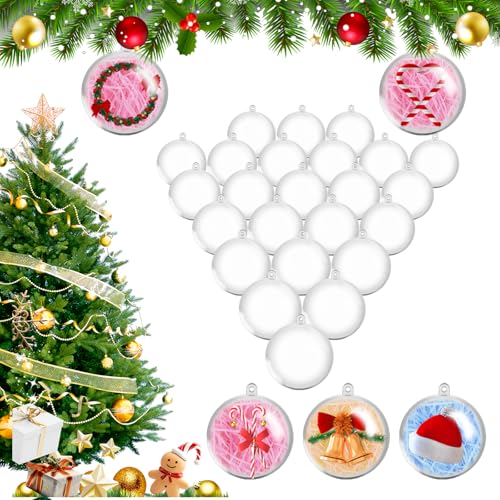 DAJAVE Lot de 50 boules de Noël en plastique à remplir - 5 cm - Blanc - Boules de Noël en plastique transparent à remplir
