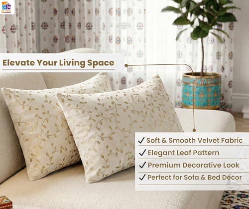Image of RD TREND Velvet Rectangular 12x18 Inches Cushion Covers Set of 2 | Throw Pillow Covers for Sofa, Bed & Living Room | Perfect for Home Decor Cream