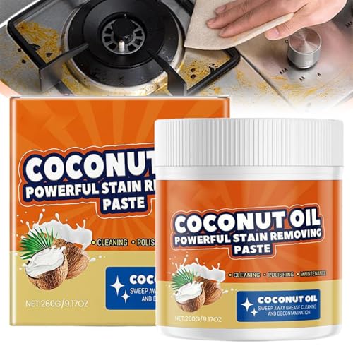 Limpiador potente multiusos mejorado 2025 para cocina, pasta de limpieza de aceite de coco 3 en 1, limpiadores de eliminación de manchas multiusos, limpiadores de horno y parrilla para grifos