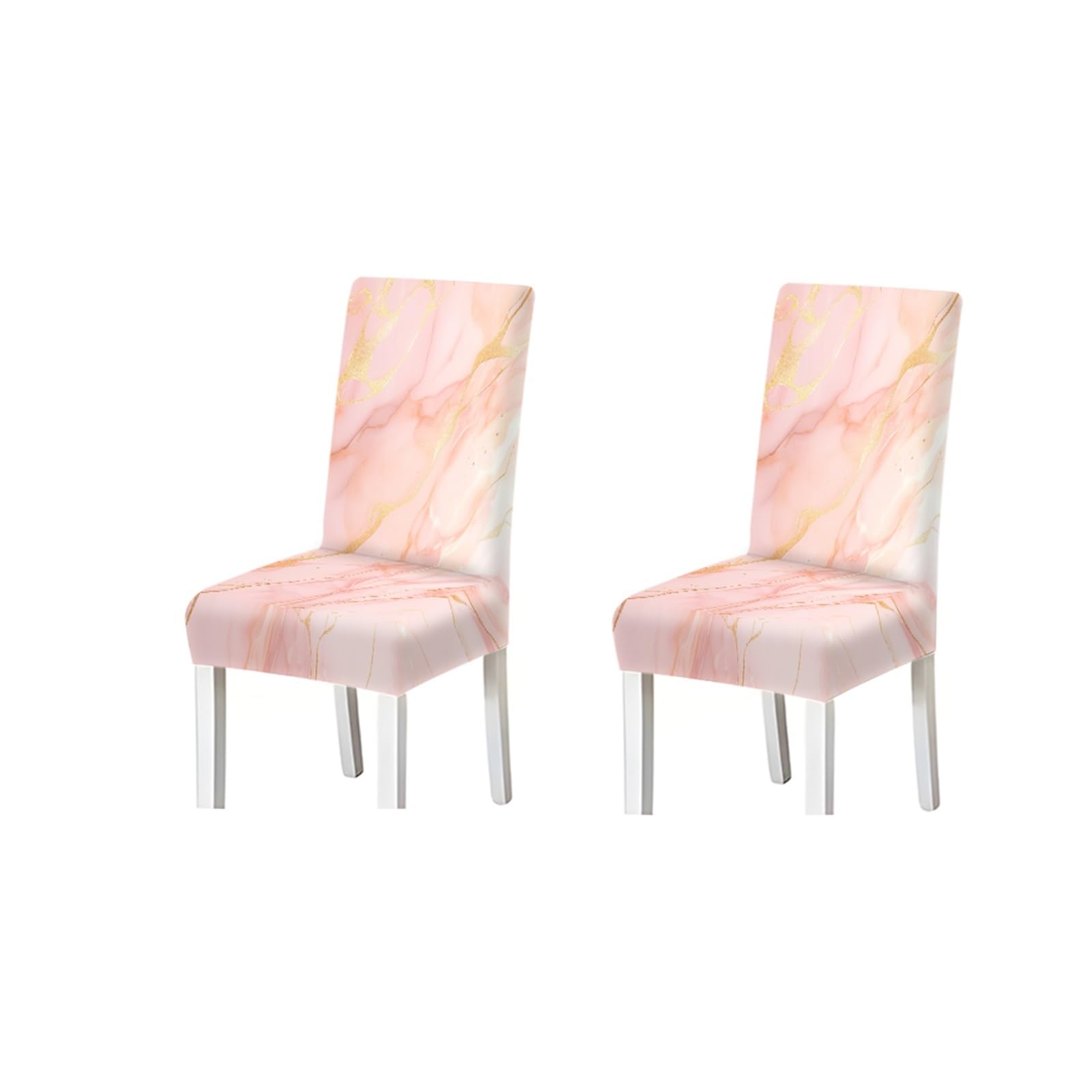 BOSUYBN Pink Marble Pattern Print Dining Chair Covers Set Of 2/4/6, Gold Vein Stretch Slipcovers For Kitchen Dining Room Furniture Protectors for Home Dining Room(2PCS Chair cover)