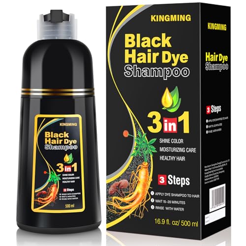 Tinte para el cabello negro para canas, champú contra las canas, para hombres y mujeres, champú negro 3 en 1 (negro, 500 ml)
