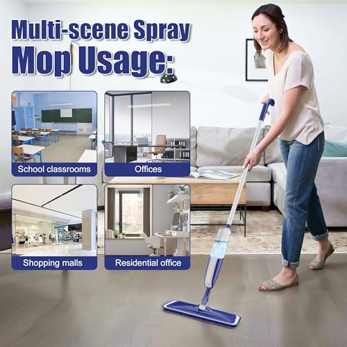 Wet Dust Mops for Hardwood Floor Cleaning - MEXERRIS Microfiber Spray Mops with 4X Reusable Washable Pads 2X Bottles Wood Floor Mops with Spray Home Commercial Use for Hardwood Laminate Tiles Floors - Thumbnail 3
