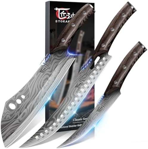 Butcher Knife Set, 3 PCS Kitchen Knives Set for Cutting, Meat Cle...