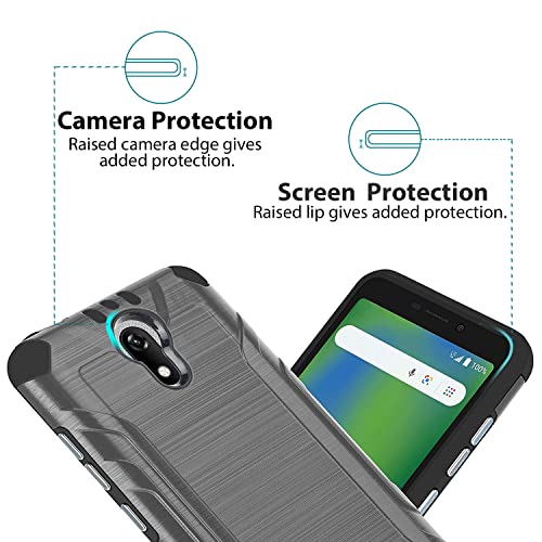 Tjs Compatible With At&T Calypso (U318Aa)/Calypso 2/Cricket Vision 3/Cricket Debut Case, With Tempered Glass Screen Protector Magnetic Support Shockproof Metallic Brush Finish Phone Case (Gray) #TOP4
