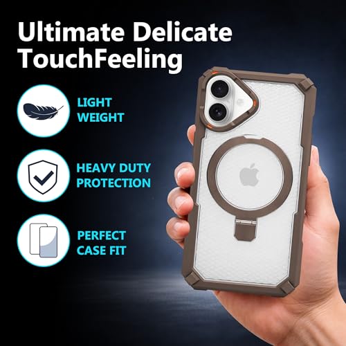 Image of AIBEX Transparent Back Cover Compatible for iPhone 16 Plus| Mag-Saf Magnetic Ring Kickstand | Shockproof Dual Layer Military Grade Drop Protection Armor Case| Wireless Charging Support - Brown