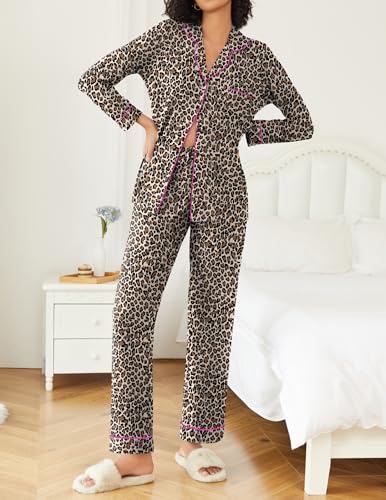 Ekouaer Womens Pajamas Set Button Down Long Sleeve Top & Pants Lounge Sets - image 3