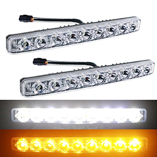 YIJINSHENG Car Universal Fit 9 LED High Power LED Daytime Running Lights DRL Kit Extreme Bright Spot Fog Lamp Turn Lights Xenon White (White and Yellow)