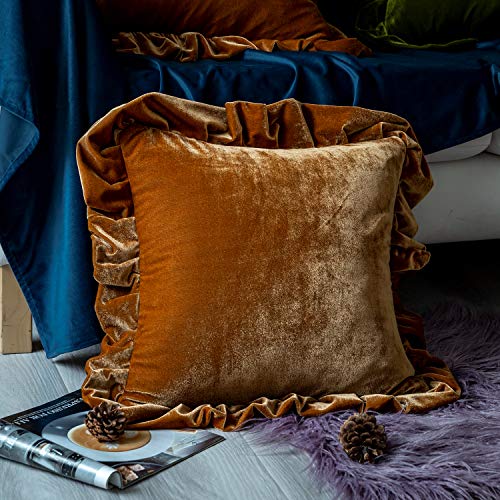 Glory Season Velvet Throw Pillow Cover Soft Decorative Luxurious Solid Square Cushion Case For Sofa Couch Bedroom Farmhouse,Pack Of 2, 18 X 18 Inches, Golden Camel #TOP1