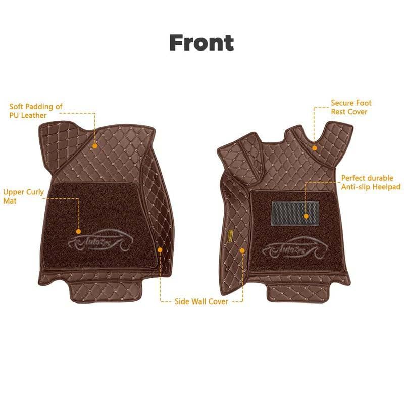 Image of Superior 7D Car Floor Mat Set for Tata Punch Facelift 2026 Petrol /Diesel /CNG, Luxury Leather + Curly Foot Mats, 7-Layer Protection, Waterproof & Anti-Skid, Coffee Beige with Coffee Curly