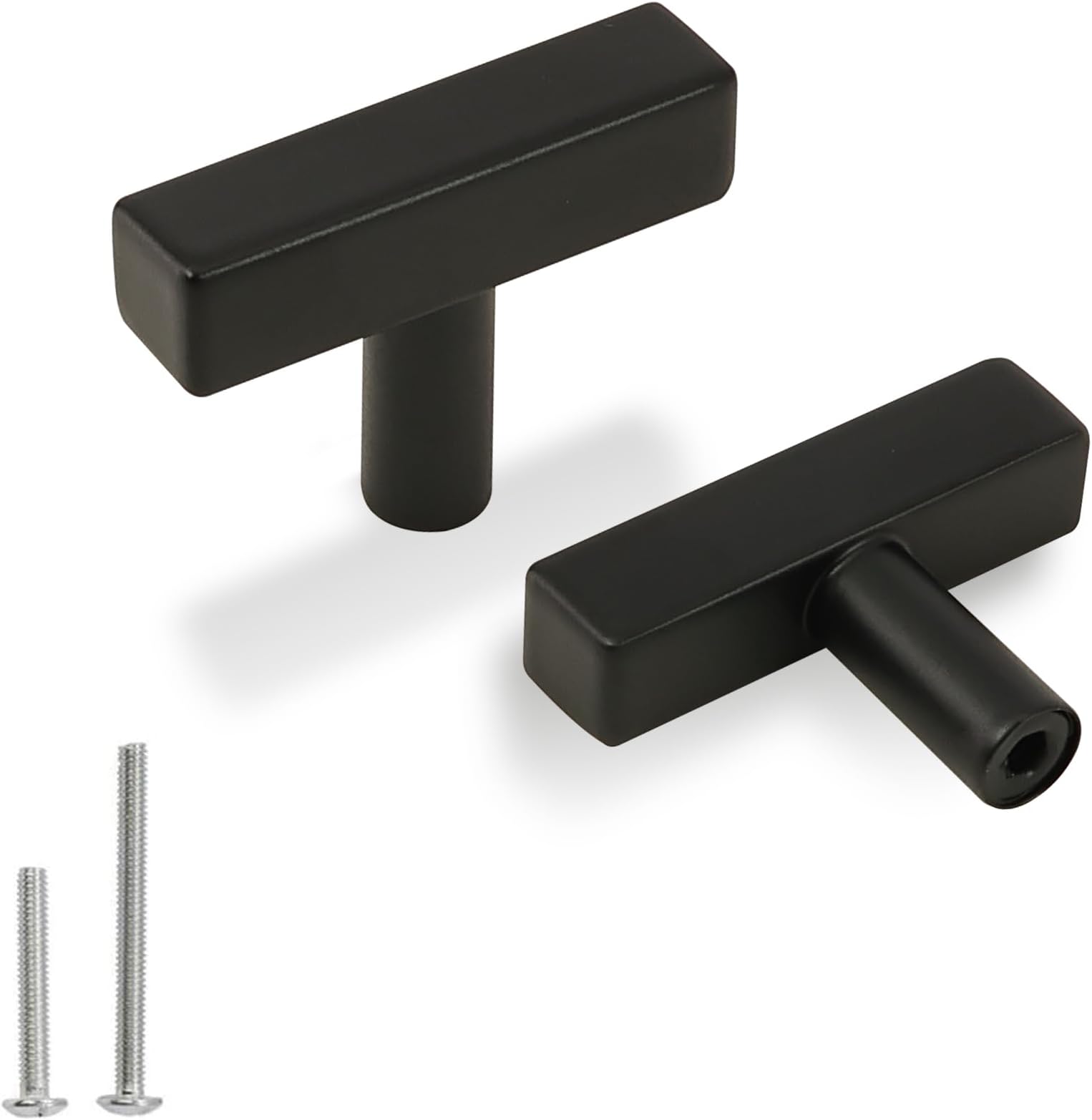 Cabinet Pulls Matte Black Single Hole Cabinet Handles, 2 Pack Square T Bar Handles Drawer Cabinet Knobs Cupboard Hardware Cabinet Handles, Stainless Steel Single Hole Cabinet Knobs