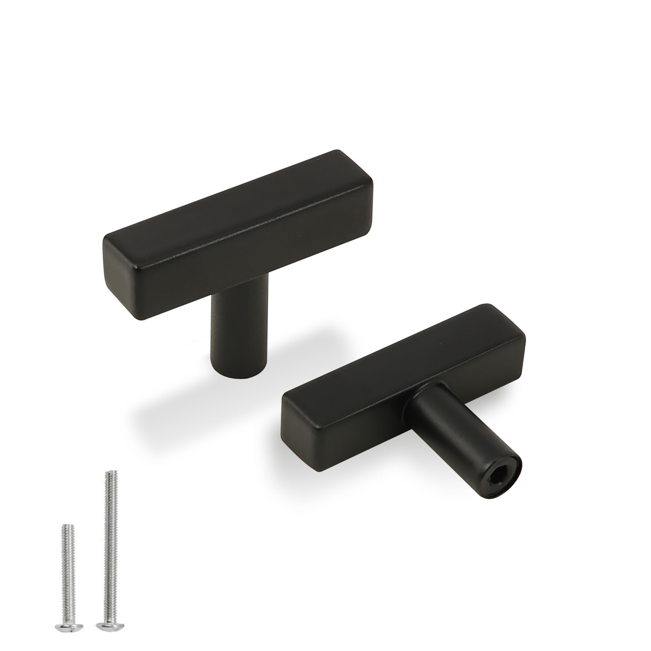 Redunest Cabinet Pulls Matte Black Single Hole Cabinet Knobs, 5 Pack Square T Bar Handles Drawer Cabinet Knobs Cupboard Hardware Cabinet Handles, Stainless Steel Single Hole Cabinet Knobs
