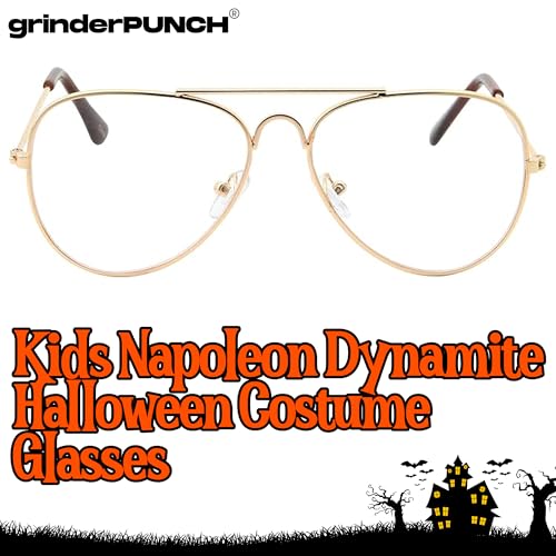 grinderPUNCH Kids Fake Aviator Eye Glasses Clear Lens Children's Non Prescription (Age 3-10), Gold3